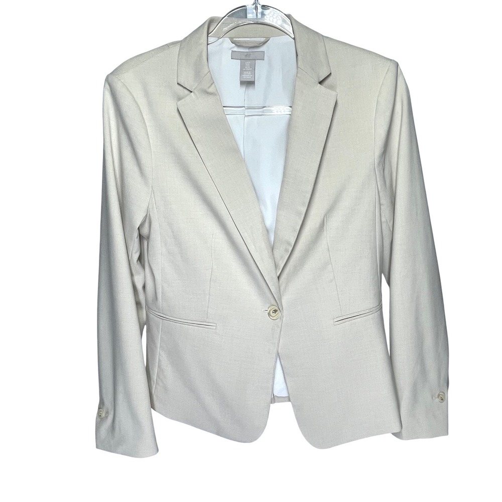 NEW HM Women Single Button Tailored Blazer Beige Oatmeal Size M Capsule Wardrobe